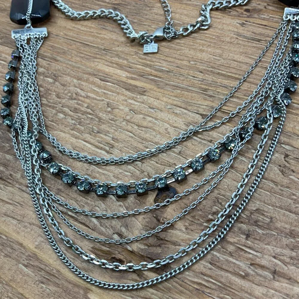 Banana Republic Multi Chains Layered Rhinestone Silver Tone Smokey Necklace - Picture 1 of 6